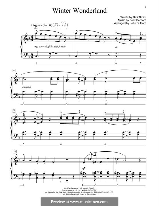 Download Winter Wonderland, for Piano by F. Bernard - sheet music ...