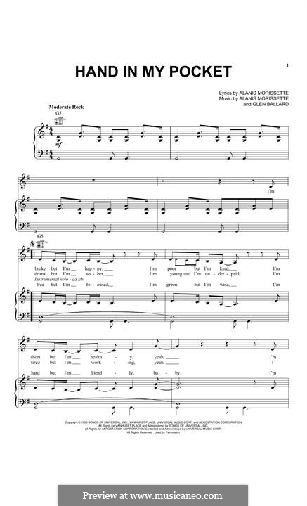 Hand in My Pocket by A. Morissette, G. Ballard - sheet music on MusicaNeo