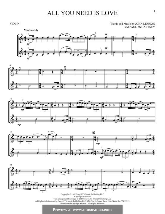 The Beatles All You Need Is Love Sheet Music in G Major (transposable) -  Download & Print - SKU: MN0053719