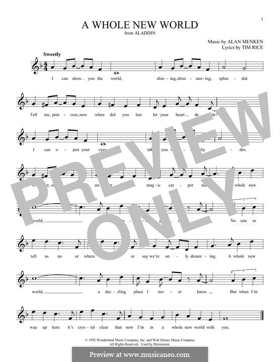 A Whole New World (from Aladdin) by A. Menken - sheet music on MusicaNeo