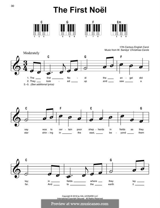 The First Nowell (The First Noël), for Piano by folklore on MusicaNeo