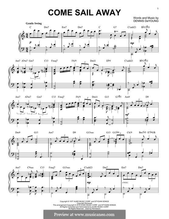 Come Sail Away Styx By D Deyoung Sheet Music On Musicaneo 
