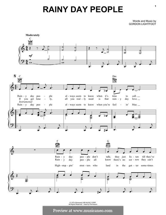 Rainy Day People by G. Lightfoot - sheet music on MusicaNeo