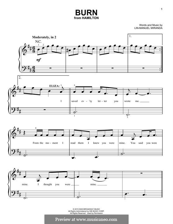 Burn (from Hamilton) by L. Miranda - sheet music on MusicaNeo