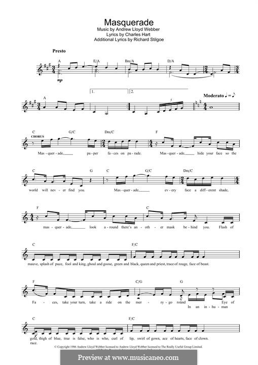 Masquerade from 'The Phantom of the Opera' Sheet Music (Flute