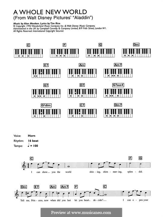 A Whole New World From Aladdin By A Menken Sheet Music On Musicaneo