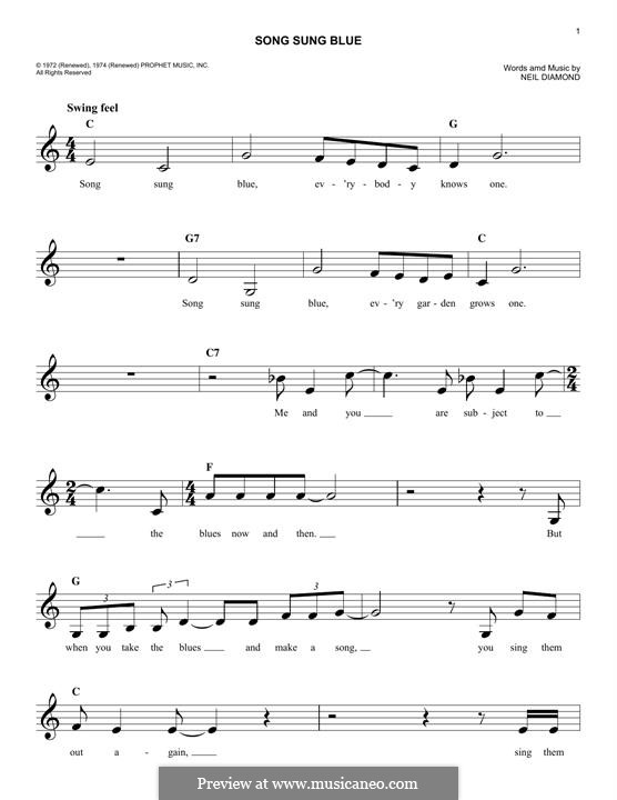 Song Sung Blue by N. Diamond - sheet music on MusicaNeo