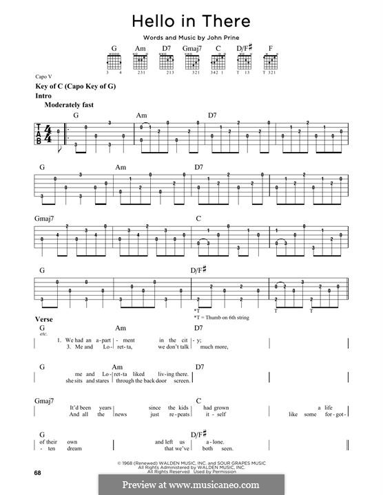 Hello in There by J. Prine - sheet music on MusicaNeo