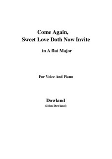 Come Again: For voice and piano (A flat Major) by John Dowland