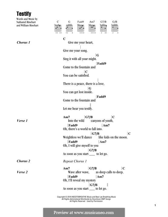 Testify (NEEDTOBREATHE) by N. Rinehart, W. Rinehart on MusicaNeo