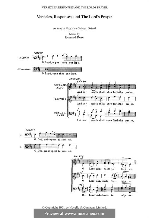 Versicles, Responses and The Lord's Prayer by B. Rose on MusicaNeo