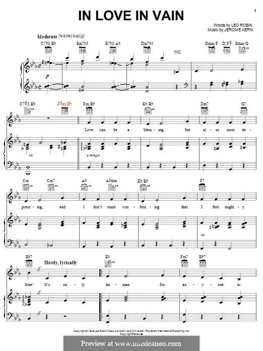 In Love in Vain by J. Kern - sheet music on MusicaNeo