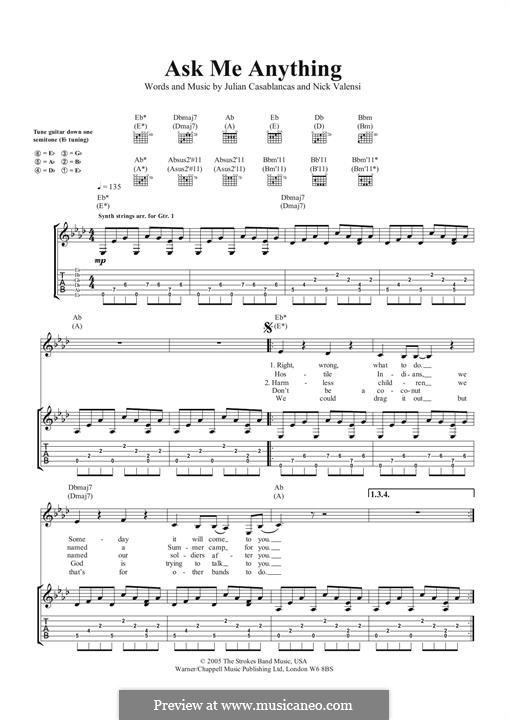 Ask Me Anything (The Strokes) by J. Casablancas - sheet music on MusicaNeo