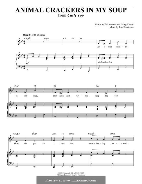 Animal Crackers in My Soup by R. Henderson - sheet music on MusicaNeo