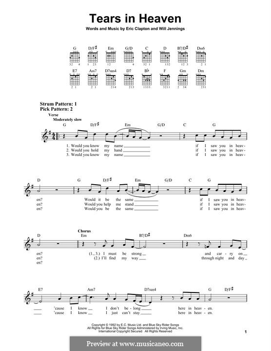 Tears in Heaven by E. Clapton, W. Jennings - sheet music on MusicaNeo