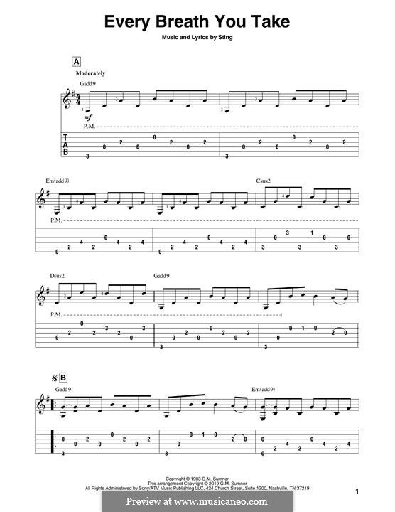 Every Breath You Take (The Police) by Sting - sheet music on MusicaNeo