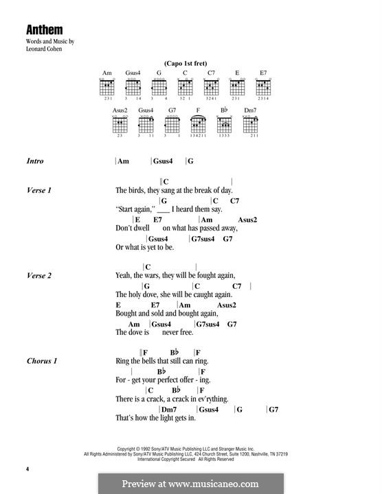 Anthem by L. Cohen - sheet music on MusicaNeo