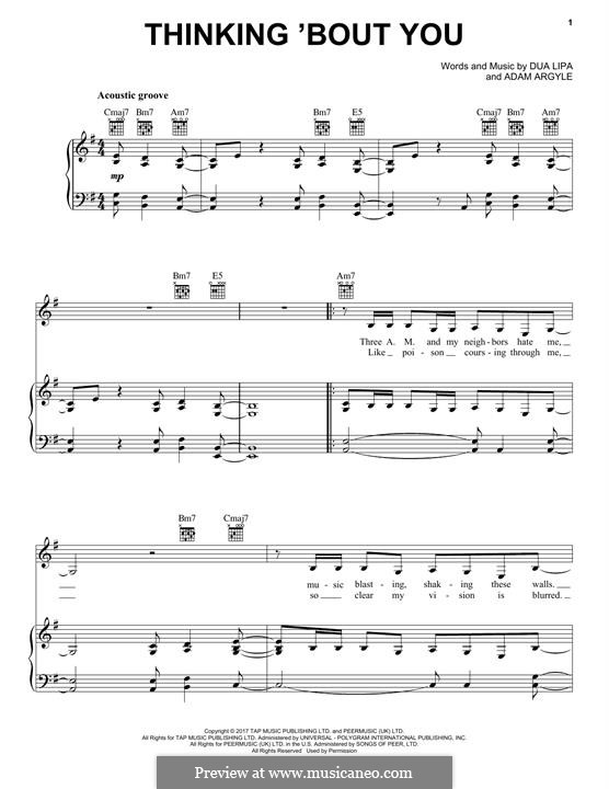 Thinking 'Bout You by A. Argyle, D. Lipa - sheet music on MusicaNeo