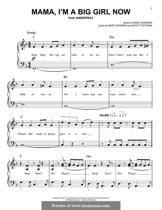 Mama, I'm a Big Girl Now by M. Shaiman - sheet music on MusicaNeo