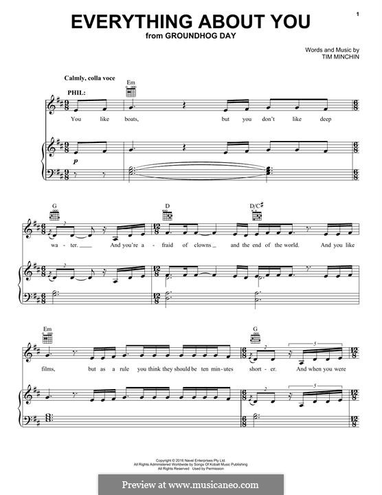 everything about you groundhog day sheet music