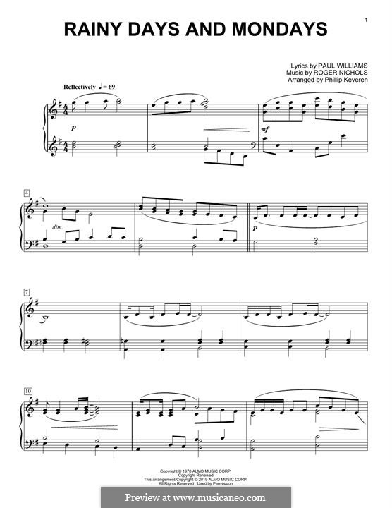 ☆ Carpenters-Rainy Days And Mondays Sheet Music pdf, - Free Score
