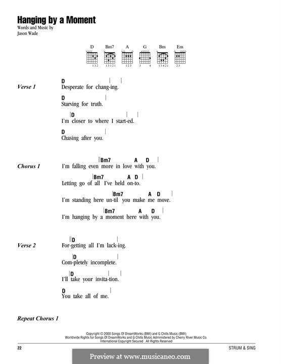 Hanging By a Moment (Lifehouse) by J. Wade - sheet music on MusicaNeo