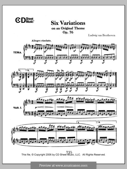 Six Variations, Op.76 By L.V. Beethoven - Free Download On MusicaNeo