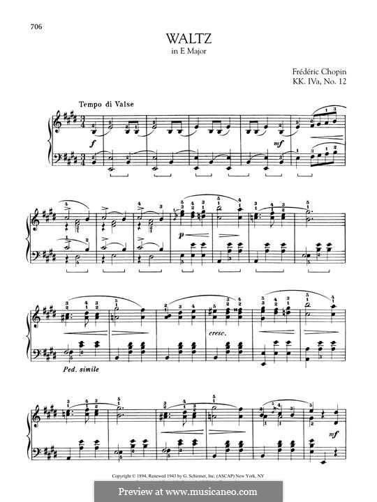 Waltz in E Major, B.44 KK IVa/12 by F. Chopin - free download on MusicaNeo