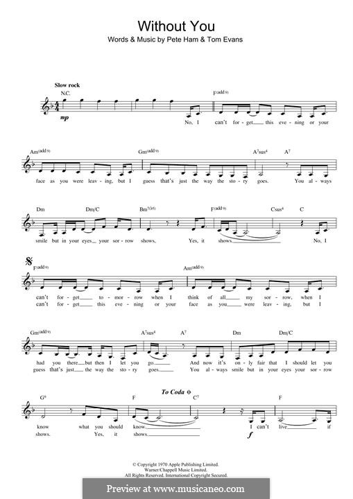 Without Her by H. Nilsson - sheet music on MusicaNeo