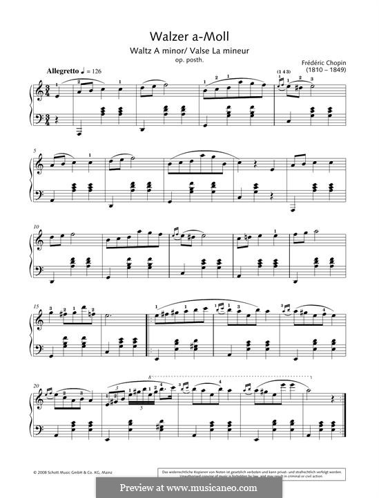 frederic chopin waltz in a minor sheet music