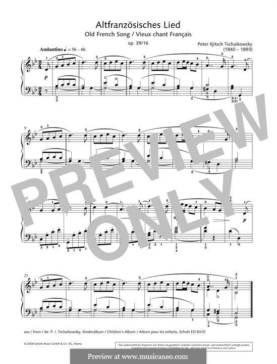 Album pour enfants, Opus 39 – N° 16 Vieille chanson francaise (Tchaikovsky)  - Partition Piano