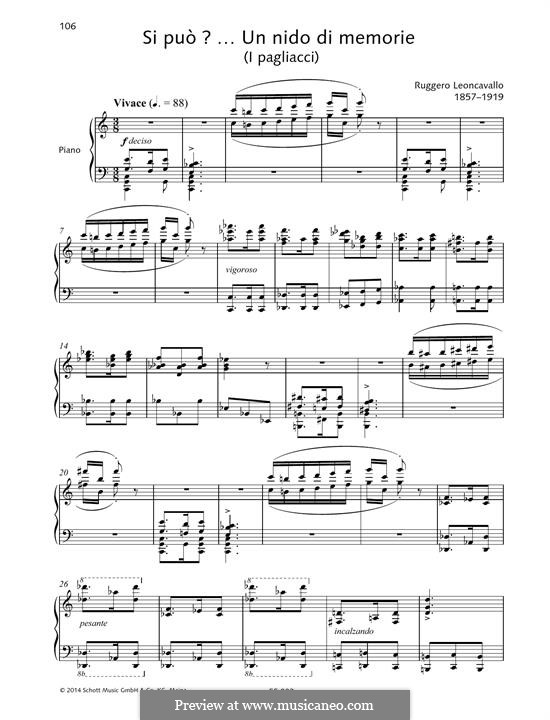 Qual fiamma - Stridono lassu, From 'Pagliacci' sheet music for soprano and  piano