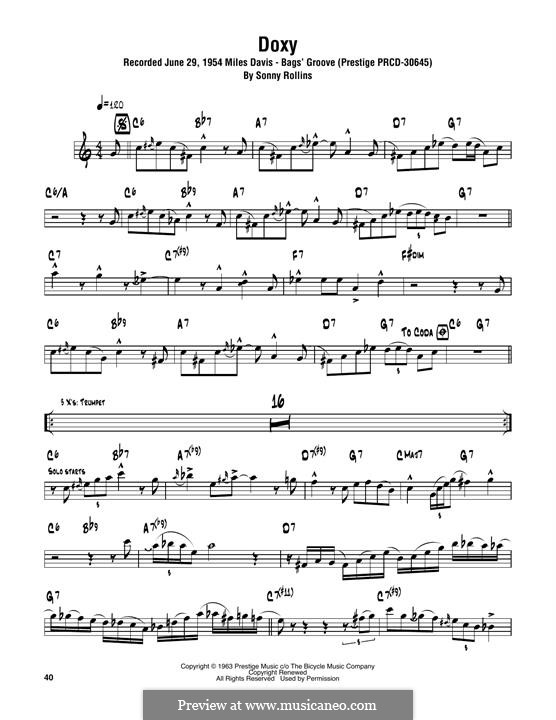 Doxy by S. Rollins - sheet music on MusicaNeo