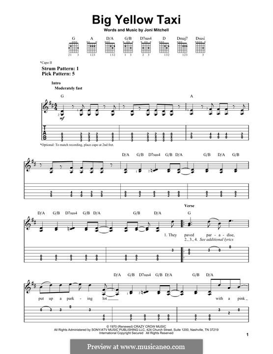 Big Yellow Taxi by J. Mitchell - sheet music on MusicaNeo