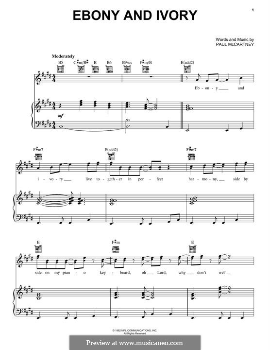 Ebony and Ivory by P. McCartney - sheet music on MusicaNeo