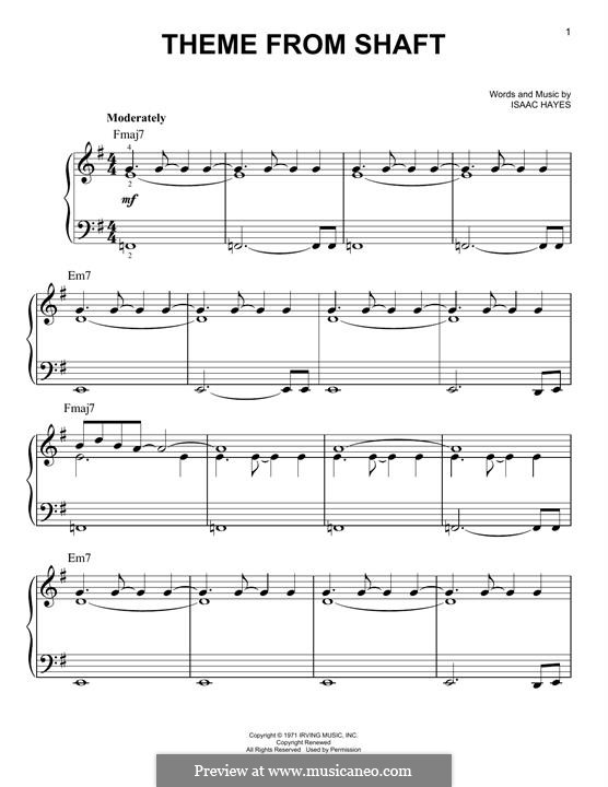 Theme from Shaft by I. Hayes - sheet music on MusicaNeo