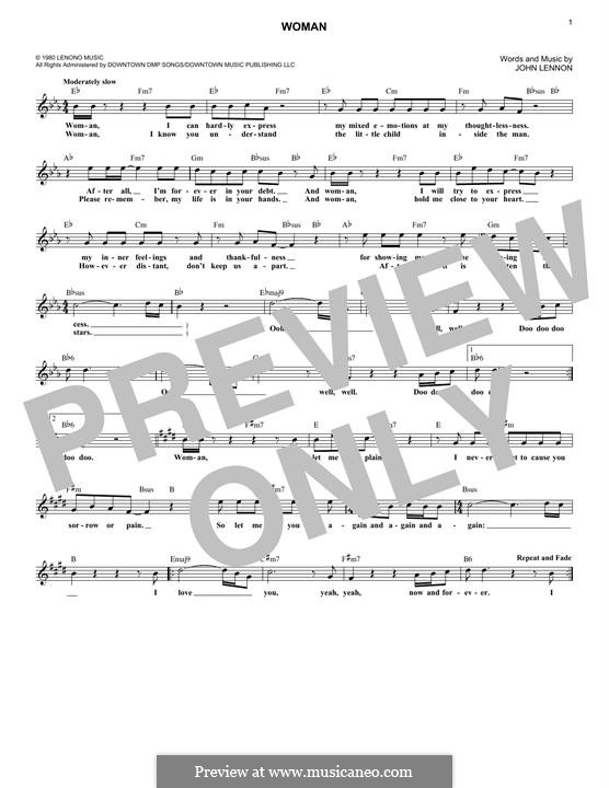 John Lennon Woman Sheet Music (Easy Piano) in F Major - Download & Print  - SKU: MN0071107