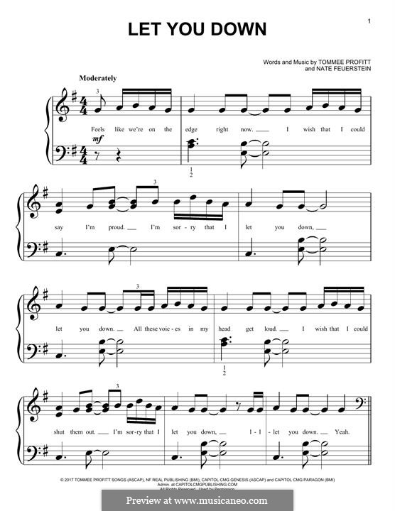 Let You Down (NF) by N. Feuerstein, T. Profitt - sheet music on MusicaNeo