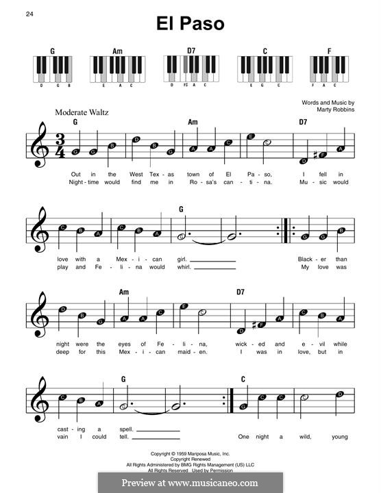 El Paso by M. Robbins - sheet music on MusicaNeo