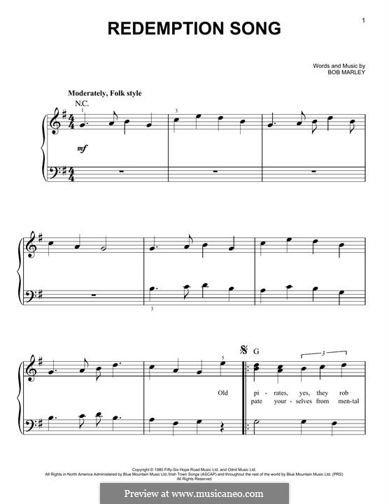 Redemption Song By B Marley Sheet Music On Musicaneo