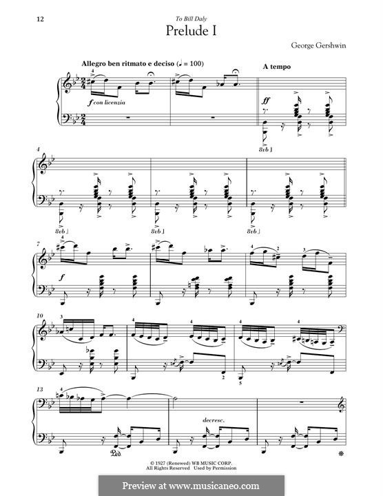 Three Preludes For Piano By G Gershwin Sheet Music On Musicaneo