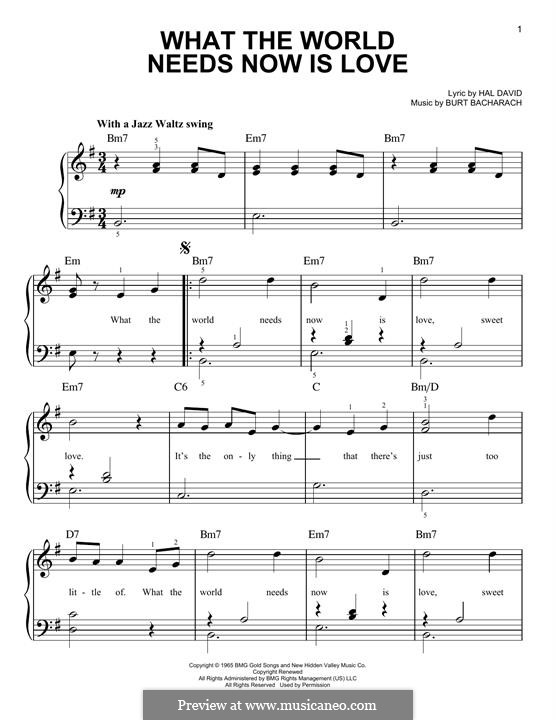 What the World Needs Now Is Love by B. Bacharach - sheet music on MusicaNeo