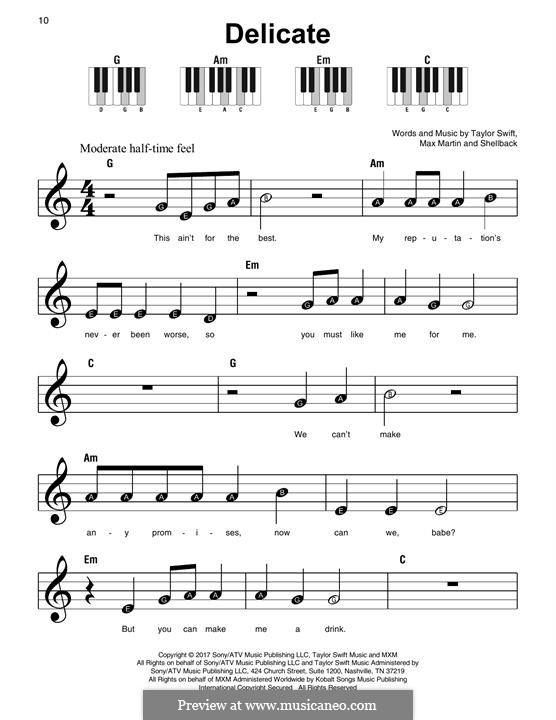 Delicate by Shellback, Max Martin, T. Swift - sheet music on MusicaNeo