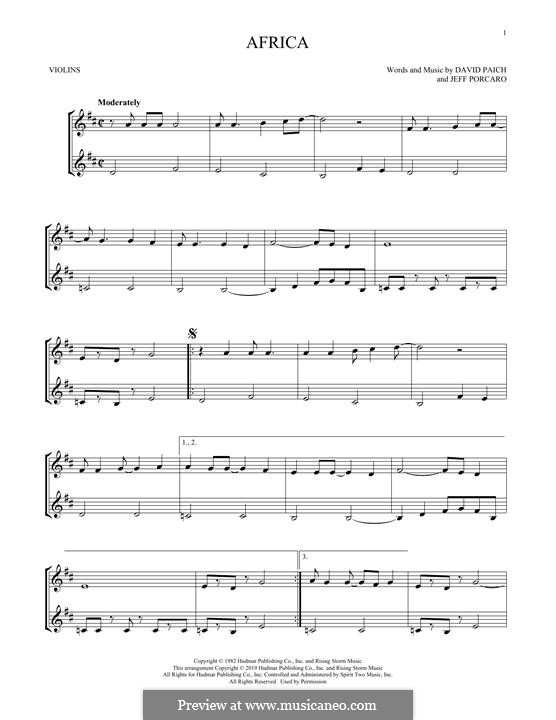 Africa Toto By D Paich J Porcaro Sheet Music On Musicaneo