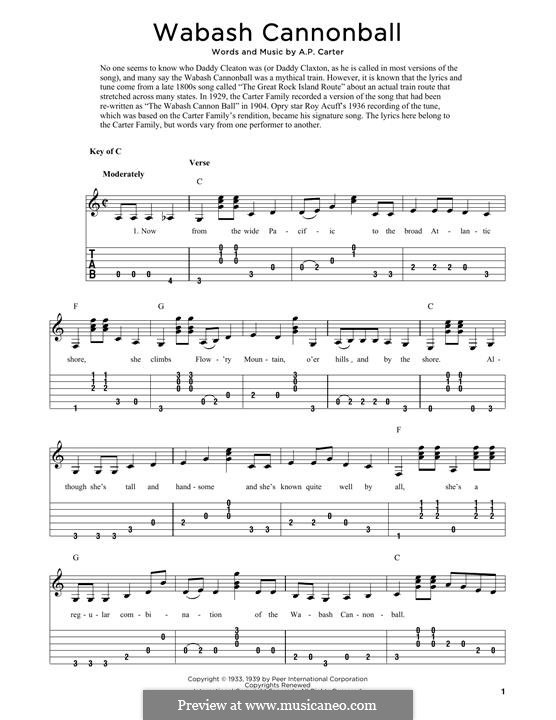 wabash cannonball tab notes for guitar