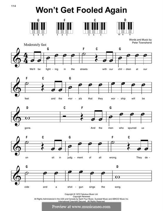 Won't Get Fooled Again (The Who) by P. Townshend - sheet music on MusicaNeo