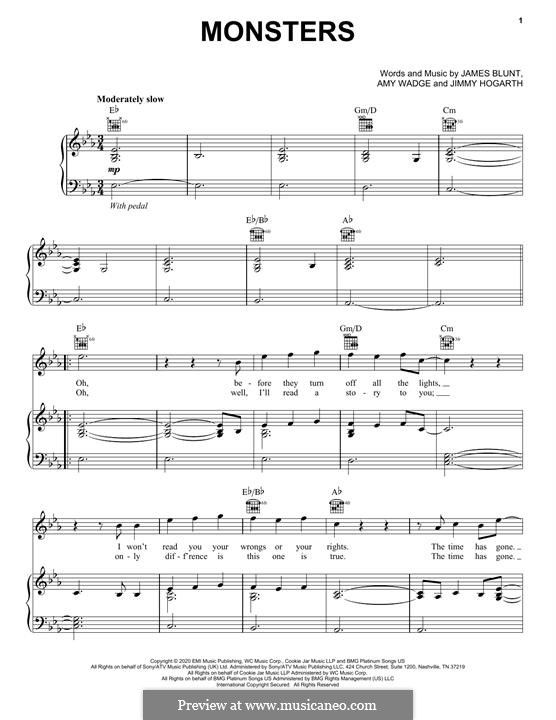 Monsters by J. Hogarth, James Blunt, A. Wadge - sheet music on MusicaNeo