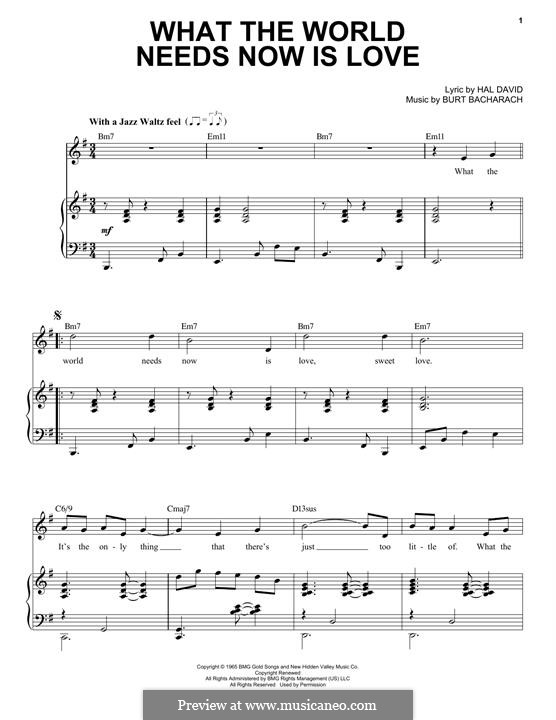 What the World Needs Now Is Love by B. Bacharach - sheet music on MusicaNeo