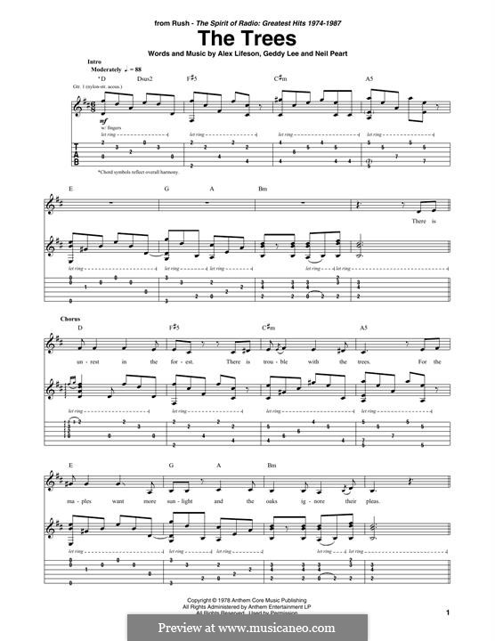 The Trees (Rush) by A. Lifeson, G. Lee - sheet music on MusicaNeo