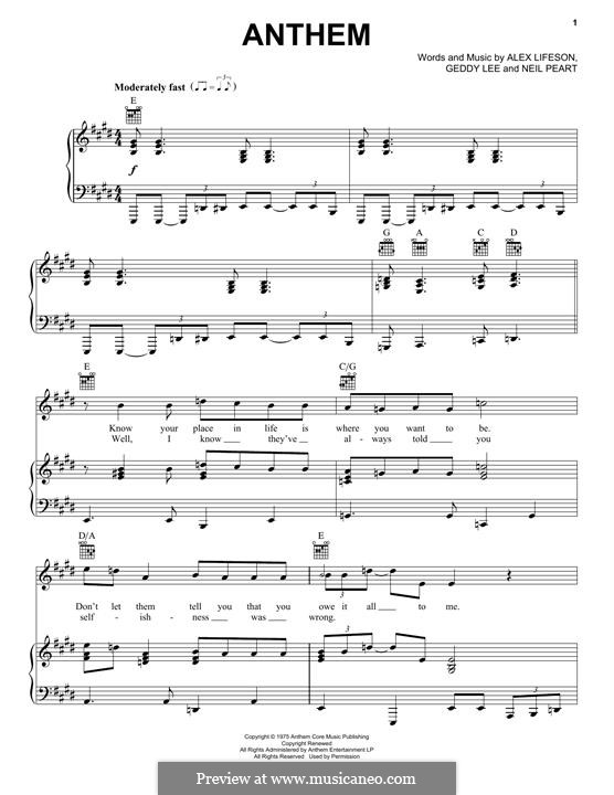 Anthem (Rush) by A. Lifeson - sheet music on MusicaNeo